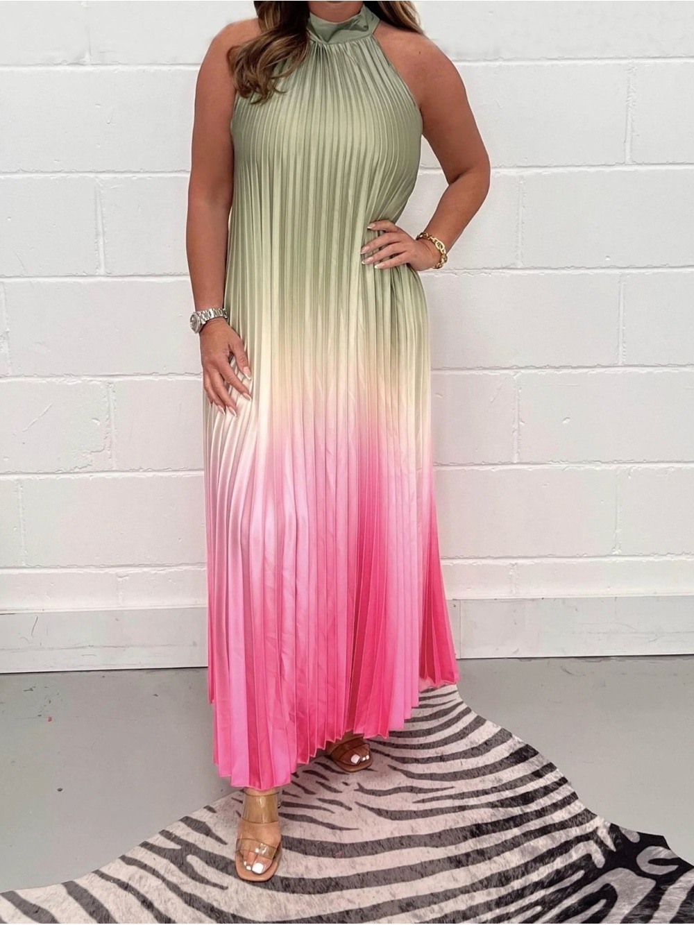 Ombré pleated maxi dress